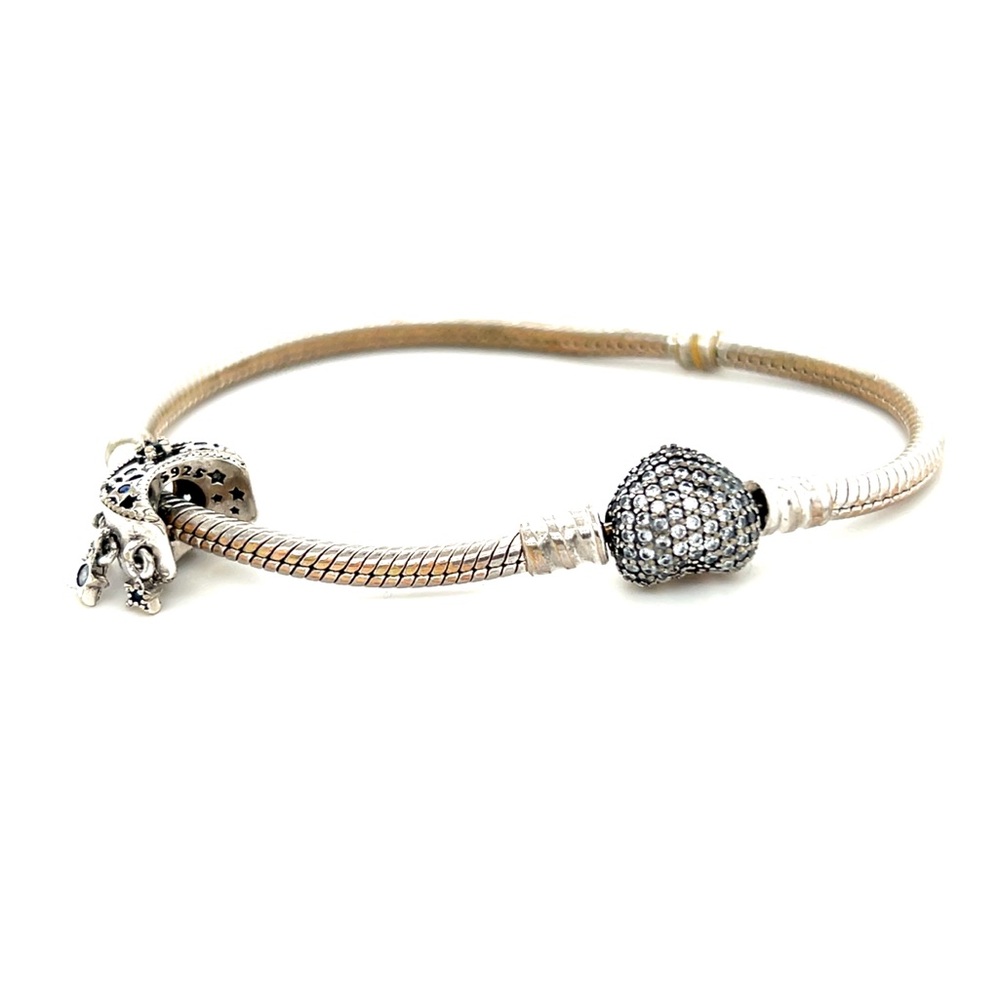 Elegant Silver Pave Cz‎ Heart Clasp Charm Bracelet